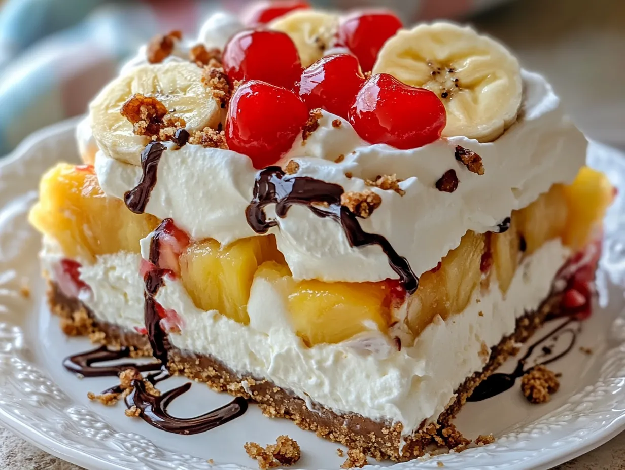 Easy No-Bake Banana Split Dessert: Your Sweetest Summer Dream finished dish