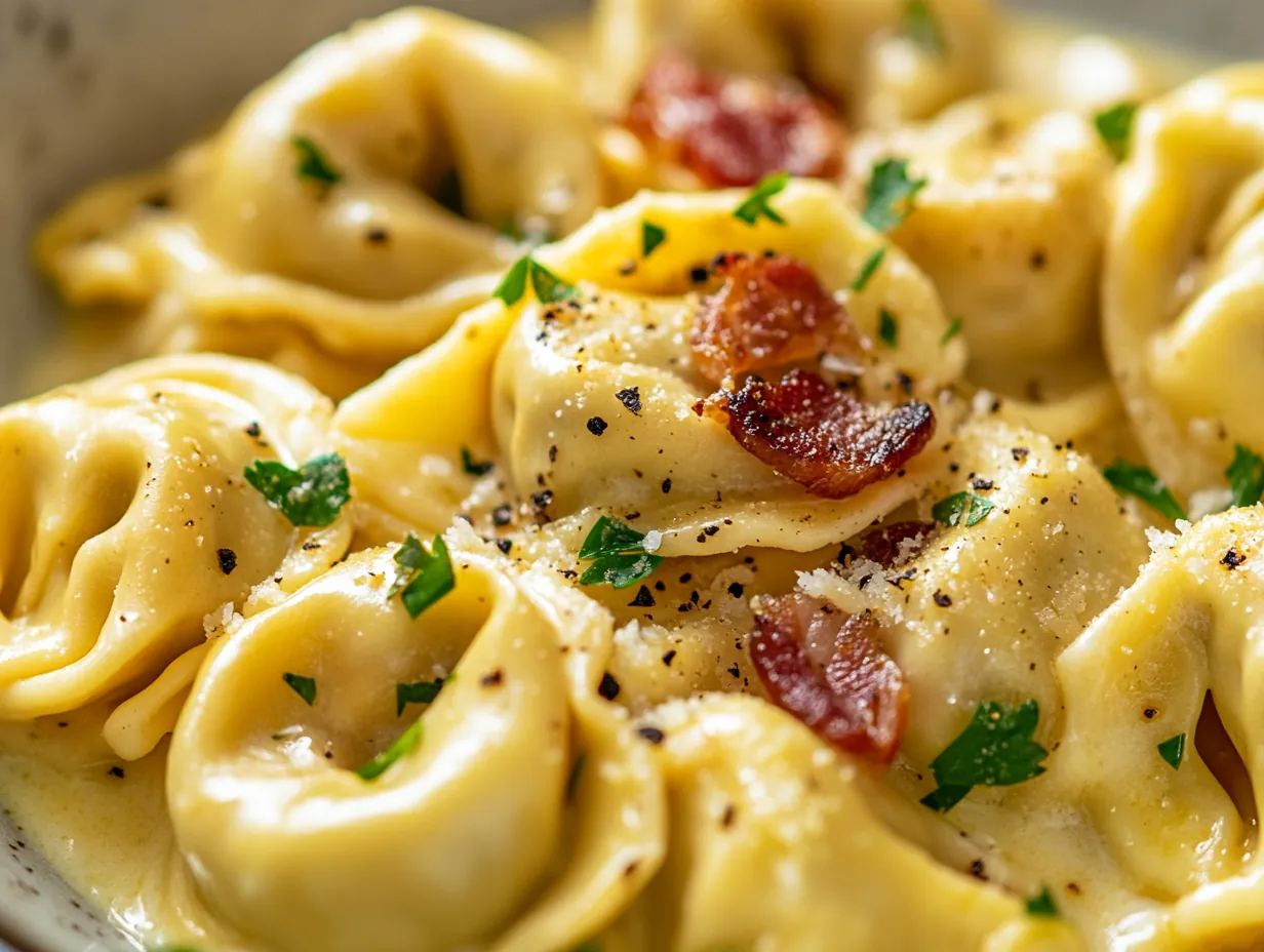 Quick & Creamy Tortellini Carbonara: Dinner in 30 Minutes! finished dish