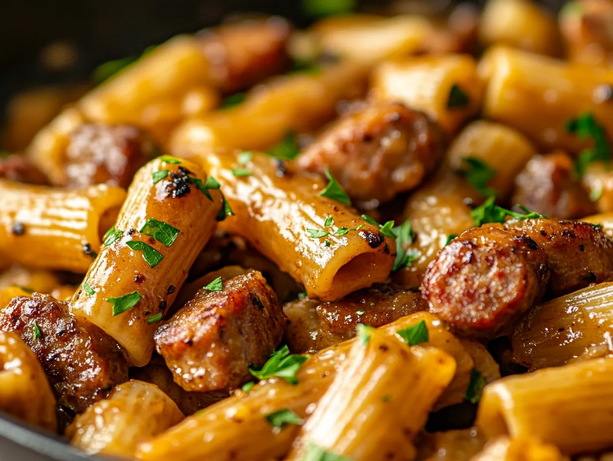 Sweet & Savory Sticky Honey Garlic Sausage Pasta Skillet